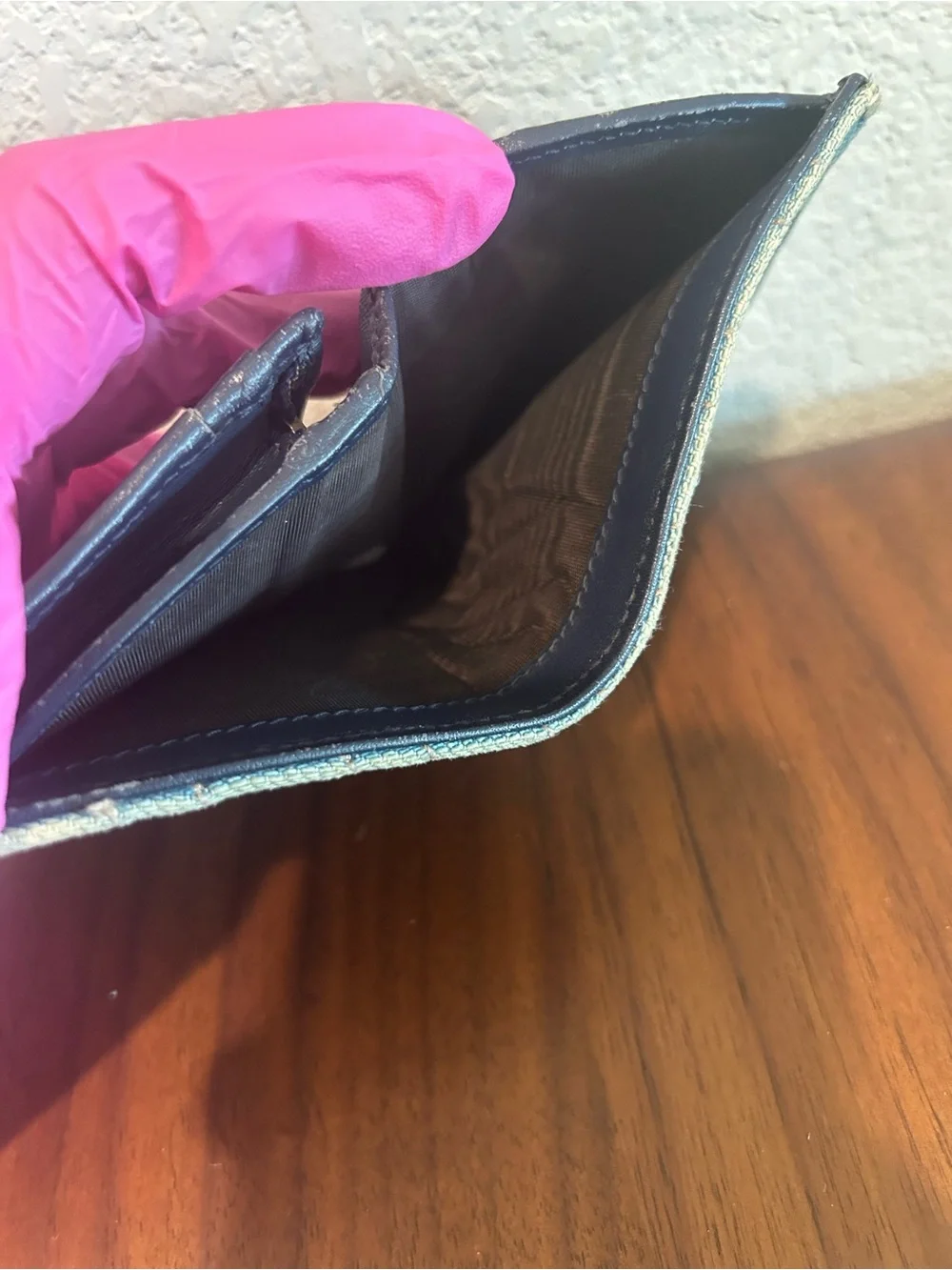 Gucci Denim Wallet with Pearl Double G - Light Blue